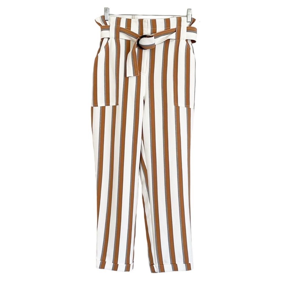 River island paper bag stripe belted ankle casual pants size 10 US